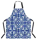 Floral Cooking Apron For Women Kitchen Damask Traditional Blue White Bib
