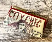 Vintage BRIGHTON Limited Edition "City Chic" Tri-fold Flap Wallet Kiss Lock Zips
