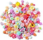 X Hot Popcorn 100PCS Mini Resin Flower Cabochons Resin Flatback Flower Beads Mixed Colors No Hole Daisy Flat Back Charms Mini Flowers for DIY Craft Scrapbooking Decor, x407