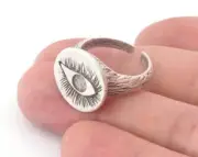 Eye Bark Textured Band Round Adjustable Ring Antique Silver Plated brass 4857