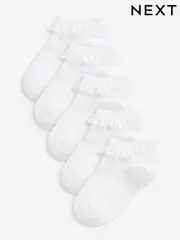 White 5 Pack Cotton Rich Ruffle Trainer Socks (C30127) | $19 - $22