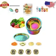 3PC Stainless Steel Kitchen Colander Set - Sleek & Colorful Food Prep Tools