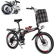 Folding Adult Bicycle, 26-inch Variable Speed Portable Bicycle Shock Absorption Damping Front and Rear Double Disc Brakes Reinforced Frame Anti-Skid Tires