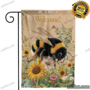 Welcome Bumblebee with Flowers Spring Garden Flag Outdoor Yard Decor