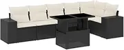 vidaXL Garden Modular Sofa Set 7-Piece - Black Poly Rattan with Cushions - Outdoor Patio Lounge/Dining Set - Adjustable Table