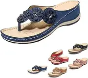 [LIUNJZXNS] Women's Orthopedic Arch Support Flowers Clip Toe Sandals,3D Floral Cutout with Flip Flops,Comfortable Open Toe Wedge Sandals, Blue, 8