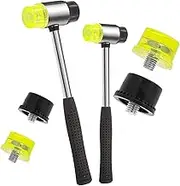 Swpeet 6Pcs 2 Size Double-Faced Soft Hammer Mallet Set, 25mm 35mm Double Head Plastic and Rubber Hammer with 4 Pcs Replacement Head, Small Rubber Mallet Hammer Tool for Wood Jewelry Leather Crafts