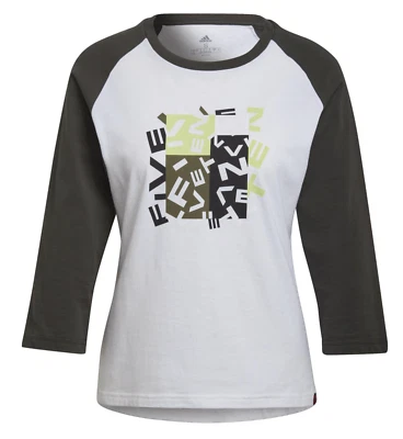 Adidas Women's Five Ten Cropped Graphic Long Sleeve White Tee White HB0054