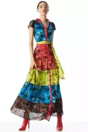 ALICE + OLIVIA Dress NWT Miranda Tiered Maxi Dress Size 2 Floral Multi Collared