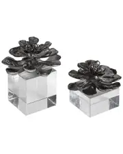 Set of 2 Uttermost Indian Lotus Metallic Silver Flowers