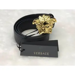 VERSACE 凡賽斯 黑標皮帶 亮面金色