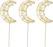Tomaibaby 3PCS Moon Cake Toppers - Golden Art Iron Wire Toppers with Pearl Decorative Iron Cake Picks for Birthday and Wedding