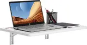 Wall Mounted Folding Table, 60 x 40 cm, Wooden Floating Desk with Carbon Steel Bracket