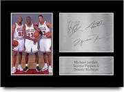 HWC Trading A4 Michael Jordan Dennis Rodman and Scottie Pippen Chicago Bulls Gifts Printed Signed Autograph Picture for Basketball Memorabilia Fans
