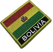 [BR44] BP0029NV01 Bolivia Flag Embroidered Patch Gold Border Uniform Kart Kimono, Hook Fasteners Attach to Tactical Hats and Gears