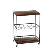 Wooden Bar Cart Drinks Trolley 3 Tire