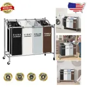 Elegant 4-Bag Laundry Sorter Cart with Lockable Wheels - Modern Design