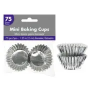Mini Metallic Silver Foil Cupcake Baking Cups 75pk Muffin Cases Patty Pans Liner