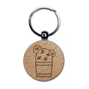 Cactus in Pot Succulent Engraved Wood Round Keychain Tag Charm