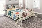 Medieval Quilted Coverlet & Pillow Shams Set, Baroque Ancient Icon Print