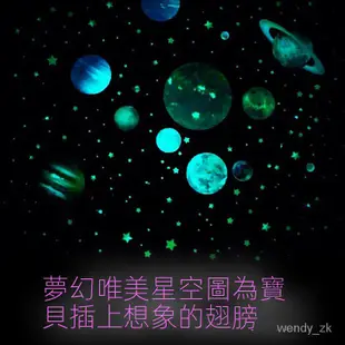 進口兒童房夜光牆/貼宇宙銀河太陽系科普圖/畫星球星星螢光貼紙 zcpH