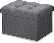 LINMAGCO Small Storage Ottoman Stool Foot Rest Stool Under Desk Stool Short Ottoman Folding Ottoman Linen Cloth Dark Gray 16X12X12IN
