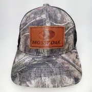 Mossy Oak Camo Hunting Hat Cap Snapback Large Leather Front Logo Casual Mens