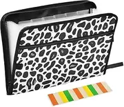 Black and White Leopard Skin Texture Accordion Folder 13 Pockets A4 Letter Size File Pocket Folders with Zipper Closure Paper Expanding File Folder for Office