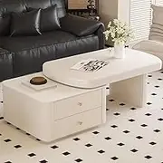 EKDJSN Nesting Tables Set of 2, Coffee Tables with Closed Double-Layer Storage Drawer, Retractable Nesting Stacking Side Tables, for Living Room, Bedroom and Office(White)