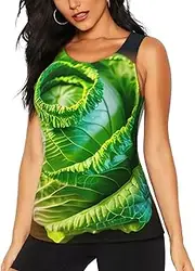 [OAZCVBNN] Bright Cabbage Print Hot Summer Sleeveless Tops Athletic Tank Tops Gym Active Lifestyles Casual Outings