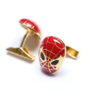 925 Sterling Silver Spider-Man Red Black Enamel Gold Plated Spider Men Cufflinks