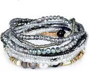 [COLORFUL BLING] Bohemian Crystal Beaded Bracelets Set Multilayer Stackable Bracelets Boho Charms Stretch Bracelet Handmade Multicolor Crystal Beaded Bangles Strand Bracelet Set