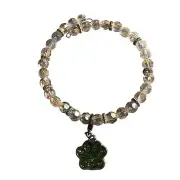 Beaded Memory Wire Bracelet Light Green Dog Paw Charm #2014