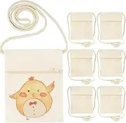 [Hopton] Pack of 12 Fabric Bags for Painting for Children, 18 x 12 cm Beige Neck Pouch Children, Blank Small Fabric Bags for Painting with Zip for Party Nursery and School