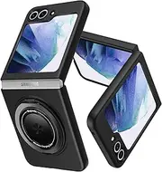 for Samsung Galaxy Z Flip6 Case with Ring,Compatible with Magnetic,PC Hard Protective Cover,with Stand Function,360° Rotating Magnetic,Simple Durable Slim Fit Phone Case 6.7inch,Black JUS15-21