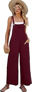 [COZYPOIN] Women's Cotton Bib Overalls Wide Leg Loose Fit Jumpsuit Baggy Fashion Sleeveless Rompers(Burgundy-XS), Burgundy, Small