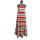 J. Crew Rainbow Striped Tiered Maxi Dress Size 4 Watermelon Women NWT