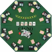Costway 1.2M Poker Table Top - 8 Player Foldable Texas Holdem Poker Table Topper w/Carrying Bag, Cup Holders, Chip Trays, Portable Anti-Slip Blackjack Octagonal Poker Mat Layout for Card Casino Game