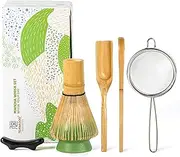 TEANAGOO Matcha Whisk Set,Matcha Whisk(100 prongs) with Green Holder,6-PCS Traditional Starter Set,Scoop(Chashaku),Tea Spoon,Bamboo Chasen for Making Latte,Ceremony Accessory,Gife for Friend/Family
