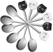LABRIMP 6pcs Cute Cat Spoon Ceramic Stainless Steel Long Handle Dessert Spoons for Stirring Tea Coffee Ice Cream Whimsical Cat Design Kitchen Use