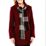 New St. John's Bay Women's Wool Blend Coat With Scarf Burgundy Size L