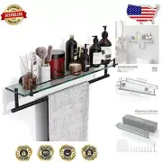 Modern 24-Inch Tempered Glass Shelf with Rust-Proof Towel Bar - Elegant Storage