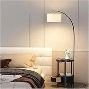 Indoor Floor Lamps Floor Lamp with Table, Side Table Lamp with Drawer, Modern Floor Lamp with Shelves, 3-Color Temperature Table Lamps for Living Room, Bedroom Standing Lamp(Black)