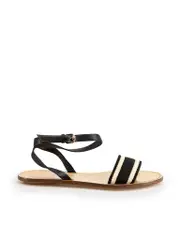 Black Leather Canvas Web Sandals
