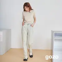 在飛比找momo購物網優惠-【gozo】gozo.BLUE剪接造型彈性牛仔褲(米白)