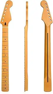RENHUAVOY Matte Yellow 22-Fret Electric Guitar Neck Replacement DIY Guitar Parts Maple Fretboard Bolt On for Electronic Guitar Lovers