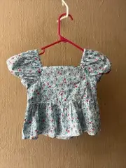 NWT Janie And Jack Floral Girls Short Sleeve Top Sz 5 peasant blue floral