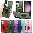 For Samsung Galaxy S23 A54 A34 A14 Rugged Ring Kickstand Case Lens Sliding Cover