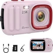 Digital Camera 48MP Digital Camera 2.5K with 32GB SD Card, Supports 16x Digital Zoom for Children Aged 4 to 15 Years, Photography Beginners, Teenagers Students (Pink)