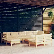 10 Piece Garden Lounge Set with Cream Cushions Pinewood vidaXL